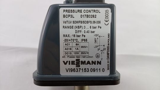 017B0262 Danfoss BCP 3L 1/2 Реле давления с ручным сбросом на понижение
