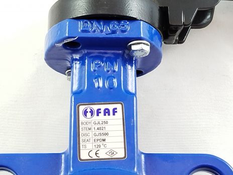 Затвор дисковый поворотный FAF Valve 3500 DN 065 PN 16 межфланцевый из чугуна EPDM с рукояткой