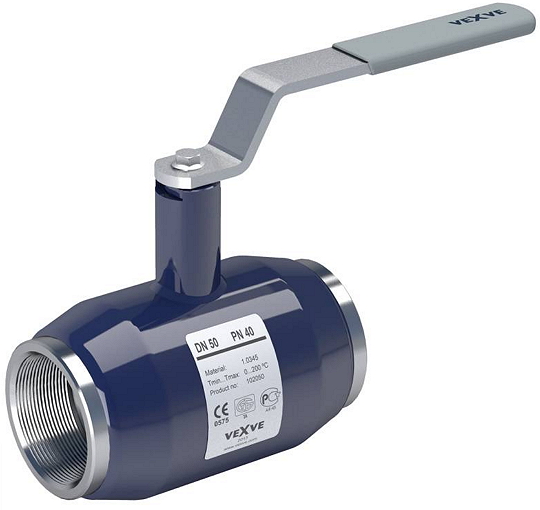 Кран шаровой Vexve 102 R 1″ Ду25 Ру40 стандартнопроходной, двухходовой, углеродистая сталь P235GH, уплотнение - PTFE, внутренняя резьба, ручка-рычаг