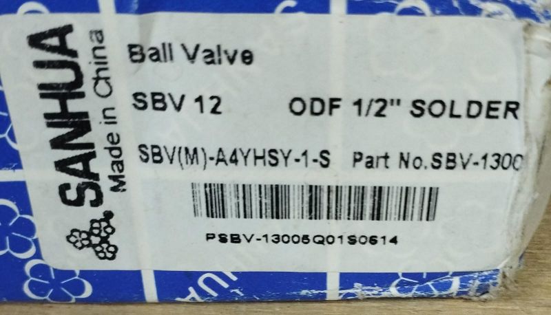 SANHUA SBV12 ODF 1/2 SOLDER BALL VALVE SBV-1300